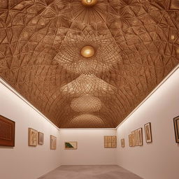 Exhibition area in an art museum, adorned with high-quality display objects and artifacts. The space features a breathtaking Khatamband-style ceiling design, adding a unique cultural touch.