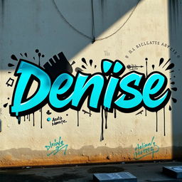 A striking piece of street art showcasing the name 'Denise' in a large graffiti font