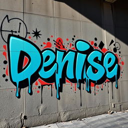 A striking piece of street art showcasing the name 'Denise' in a large graffiti font