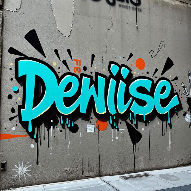 A striking piece of street art showcasing the name 'Denise' in a large graffiti font