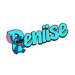 A vibrant design featuring the name 'Denise' in a bold graffiti font, styled in aqua blue, set against a clean white background