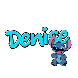 A vibrant design featuring the name 'Denise' in a bold graffiti font, styled in aqua blue, set against a clean white background