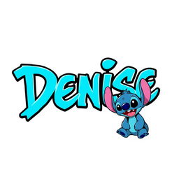 A vibrant design featuring the name 'Denise' in a bold graffiti font, styled in aqua blue, set against a clean white background