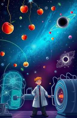 A visually engaging illustration of various physics concepts, including classical mechanics, electromagnetism, and modern physics