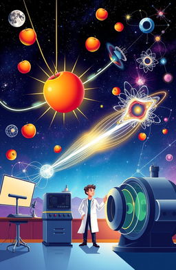 A visually engaging illustration of various physics concepts, including classical mechanics, electromagnetism, and modern physics