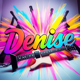 The name 'Denise' prominently displayed in bold, artistic lettering, surrounded by a vibrant explosion of bright colors like neon pinks, blues, and yellows