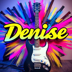 The name 'Denise' prominently displayed in bold, artistic lettering, surrounded by a vibrant explosion of bright colors like neon pinks, blues, and yellows