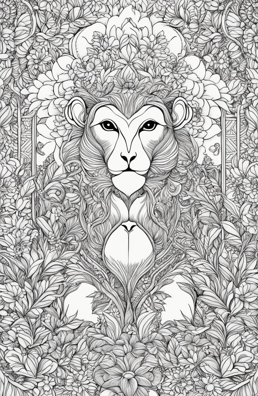 A high-resolution, simplified coloring page featuring a charming monkey in the style of Johanna Basford