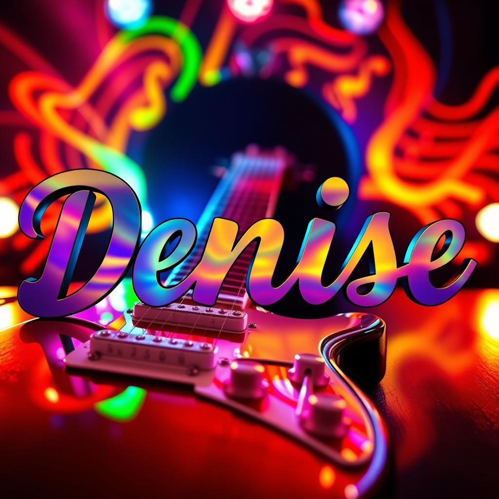 A visually striking image featuring the name 'Denise' artistically rendered in bold, vibrant lettering