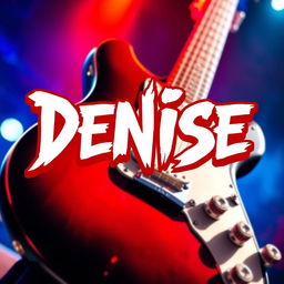 A vibrant rock-themed composition featuring the name 'Denise' artistically designed with bold, edgy typography