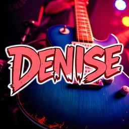 A vibrant rock-themed composition featuring the name 'Denise' artistically designed with bold, edgy typography