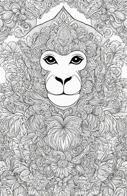 A high-resolution, simplified colouring page featuring a charming monkey, inspired by the style of Johanna Basford