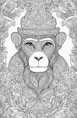 A high-resolution, simplified colouring page featuring a charming monkey, inspired by the style of Johanna Basford