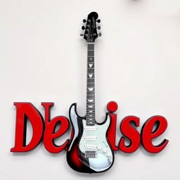 The name 'Denise' displayed in large, bold letters, with a striking design incorporating an electric guitar in front of the name