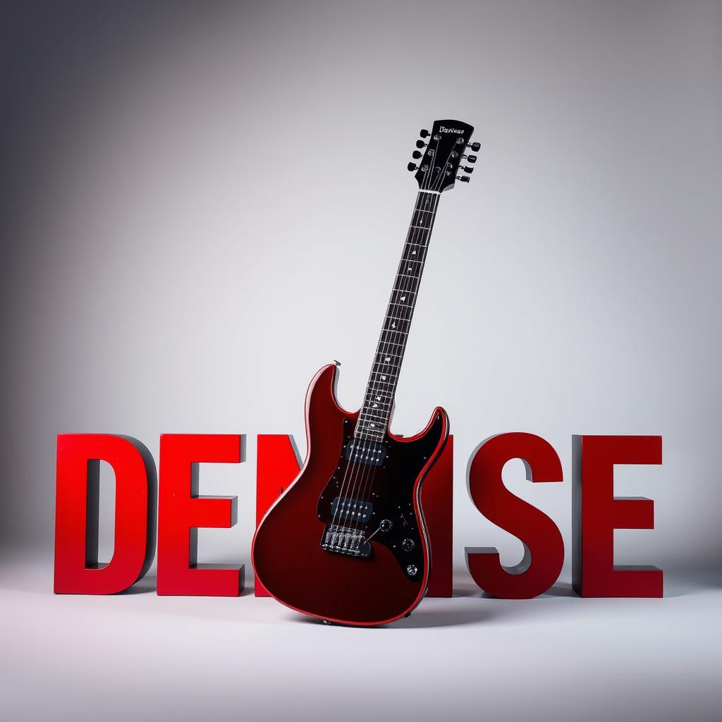 The name 'Denise' displayed in large, bold letters, with a striking design incorporating an electric guitar in front of the name