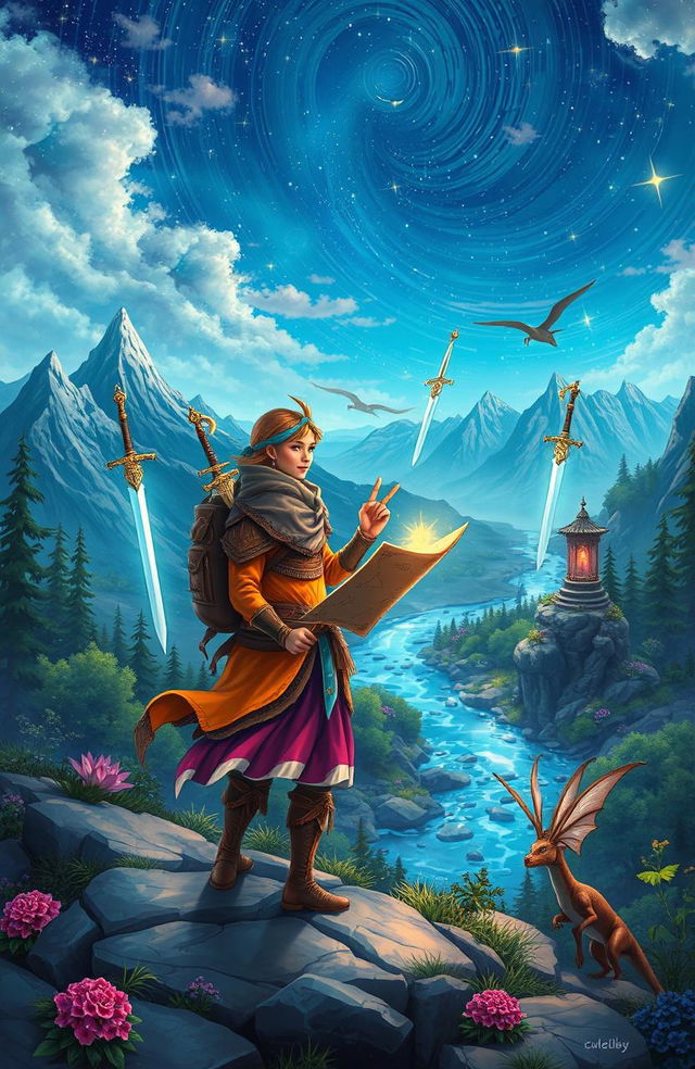 A magical journey in a stunning, vibrant world, where a brave adventurer quests to find twelve legendary swords