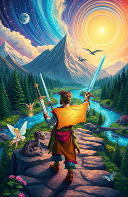 A magical journey in a stunning, vibrant world, where a brave adventurer quests to find twelve legendary swords