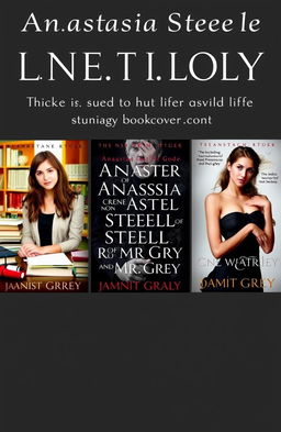 Three stunning book covers for a trilogy detailing the life biography of Anastasia Steele, featuring her personal journey from her early years, through her experiences and challenges, culminating in her transformation into Mrs