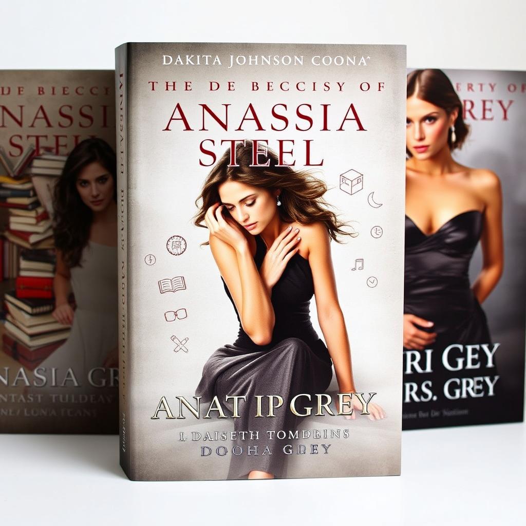 Three captivating book covers for a trilogy detailing the life biography of Anastasia Steele, specifically featuring Dakota Johnson as the model