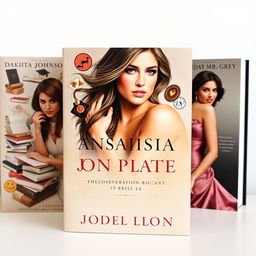 Three captivating book covers for a trilogy detailing the life biography of Anastasia Steele, specifically featuring Dakota Johnson as the model
