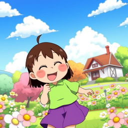 A vibrant, lively scene featuring Misae Nohara from the animated series Shinchan