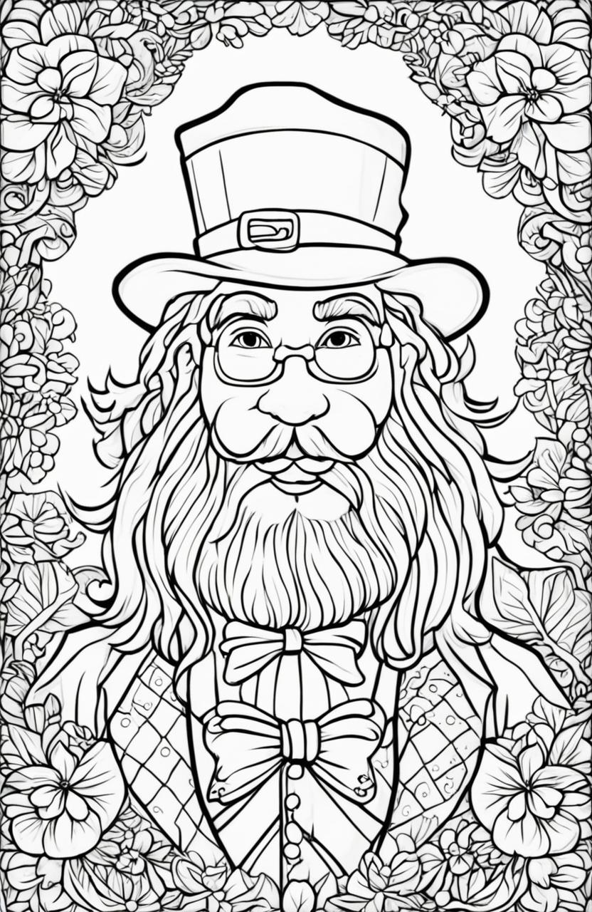 A high-quality, simple coloring page featuring a leprechaun, inspired by Johanna Basford's style