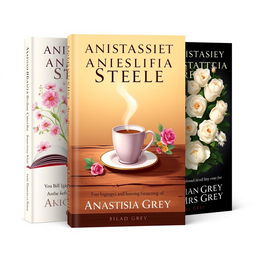 Three beautifully illustrated book covers for a trilogy detailing the life biography of Anastasia Steele, highlighting her personal journey leading up to her marriage to Christian Grey