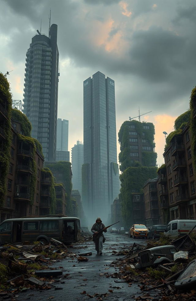 A hauntingly beautiful post-apocalyptic scene of an inner city in Britain