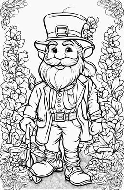 A high-quality, simple coloring page featuring a leprechaun, inspired by Johanna Basford's style