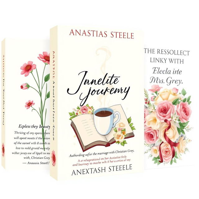 Three beautifully illustrated book covers for a trilogy, authored by Anastasia Steele, detailing her personal life journey leading up to her marriage with Christian Grey