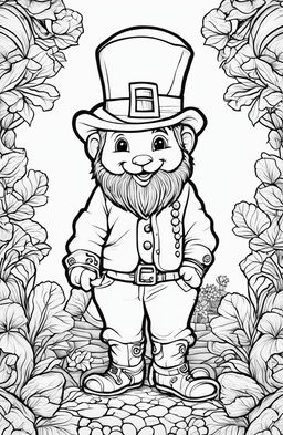 A high-quality, simple coloring page featuring a leprechaun, inspired by Johanna Basford's style