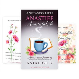 Three beautifully illustrated book covers for a trilogy, authored by Anastasia Steele, detailing her personal life journey leading up to her marriage with Christian Grey