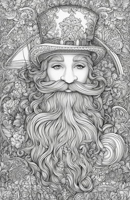 A high-quality, intricately designed adult coloring page featuring a leprechaun, drawn in the detailed style of Johanna Basford