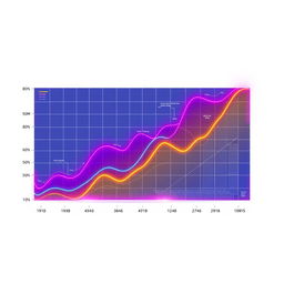 A futuristic graph displaying advanced technology trends with vibrant colors of your choice, set against a clean white background