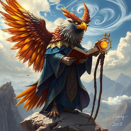 An elegant Aarakocra wizard with majestic eagle features