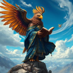 An elegant Aarakocra wizard with majestic eagle features