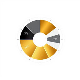A circular graph (pie chart) elegantly designed with segments in gold, black, and grey colors
