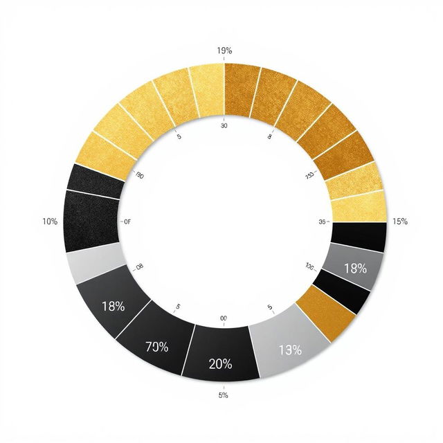 A circular graph (pie chart) elegantly designed with segments in gold, black, and grey colors