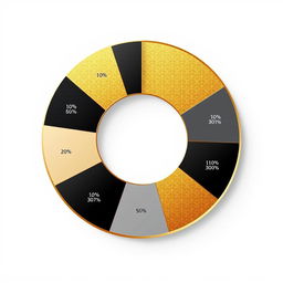 A circular graph (pie chart) elegantly designed with segments in gold, black, and grey colors