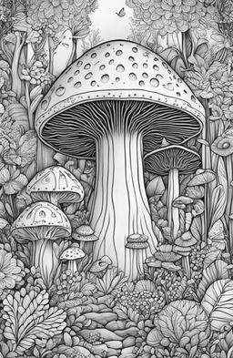 A high-resolution, uncolored digital coloring page, merging Johanna Basford's intricate detailing with Wes Anderson's whimsical symmetry