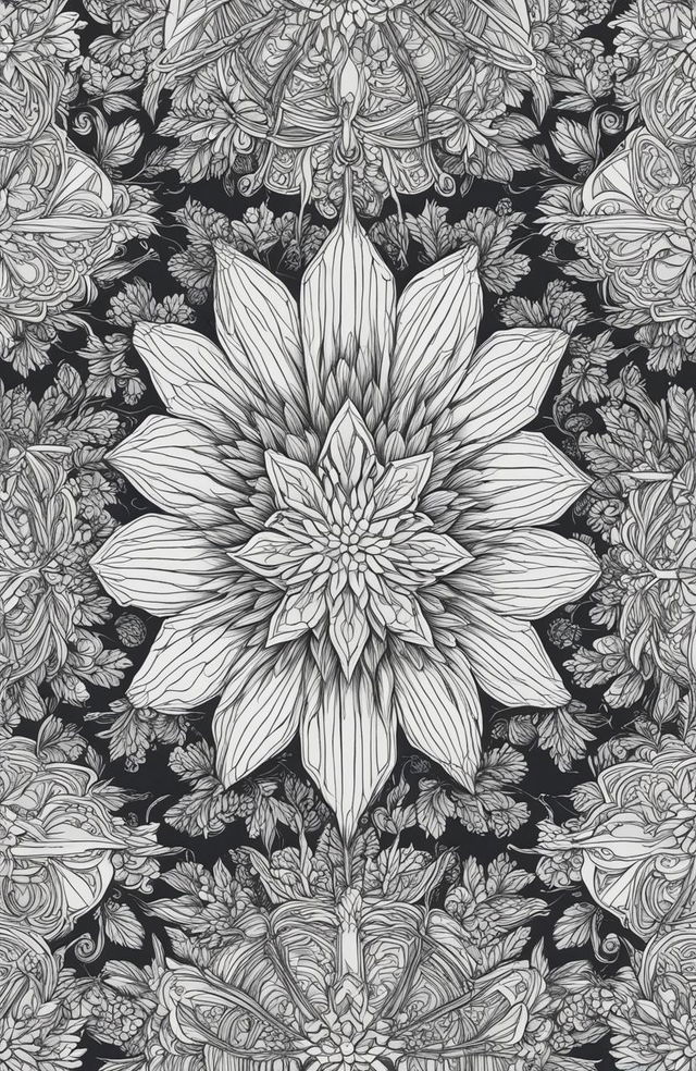 This is a high-quality, intricately designed coloring page featuring a large, symmetrical snowflake in the style of Johanna Basford