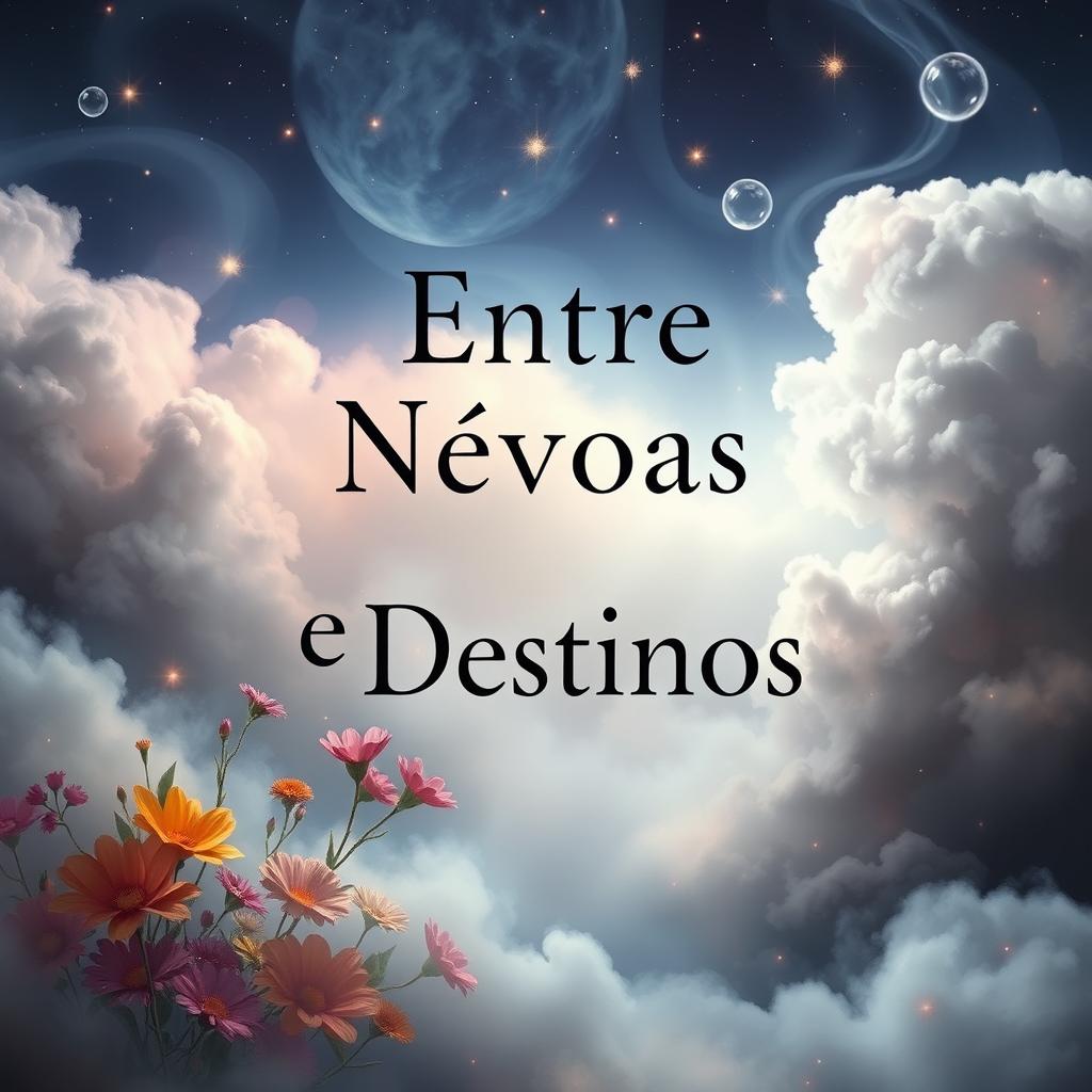 A captivating book cover titled 'Entre Névoas e Destinos'