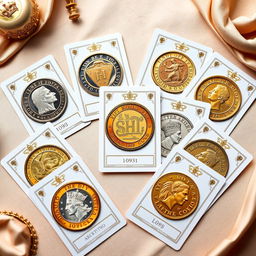 A beautifully designed collectible trading card set featuring images of intricate royal mint coins