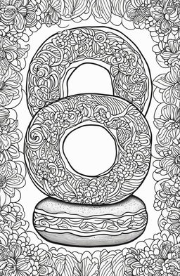 This is a coloring page featuring a detailed image of a donut, designed in the intricate style of Peta Hewitt