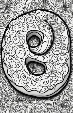 This is a coloring page featuring a detailed image of a donut, designed in the intricate style of Peta Hewitt