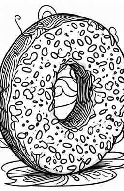 This is a coloring page featuring a detailed image of a donut, designed in the intricate style of Peta Hewitt