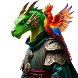 A majestic male emerald dragonborn cleric featuring a striking dragon head with vibrant green scales, dressed in ornate cleric robes that showcase intricate designs and symbols of spirituality