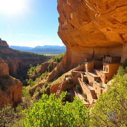 A breathtaking view of Mesa Verde's iconic cliff dwellings, showcasing the intricate stone architecture nestled within steep canyon walls