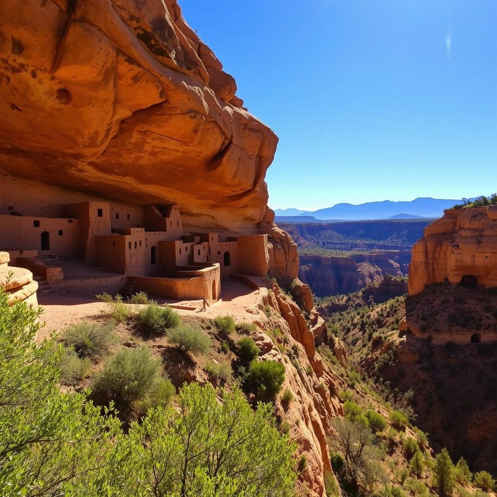 A breathtaking view of Mesa Verde's iconic cliff dwellings, showcasing the intricate stone architecture nestled within steep canyon walls