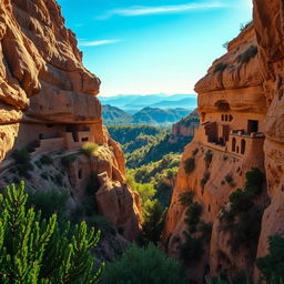 A breathtaking view of Mesa Verde's iconic cliff dwellings, showcasing the intricate stone architecture nestled within steep canyon walls